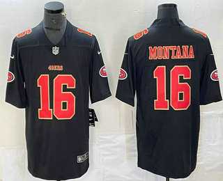 Mens San Francisco 49ers #16 Joe Montana Black Red Fashion Vapor Limited Stitched Jersey->san francisco 49ers->NFL Jersey